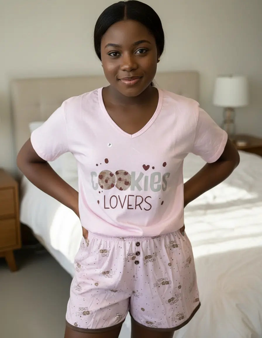 Pijama Decote V Rosa